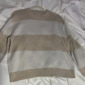 American Eagle Outfitters  Beige and Cream Striped Crewneck Sweater